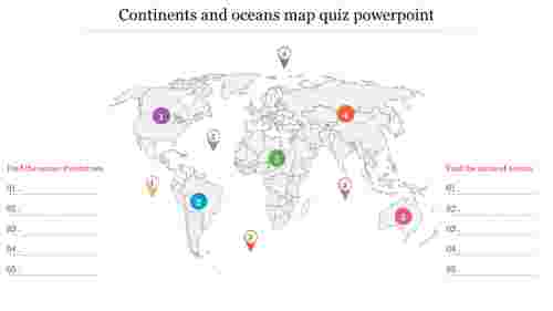 Continents and oceans map quiz powerpoint